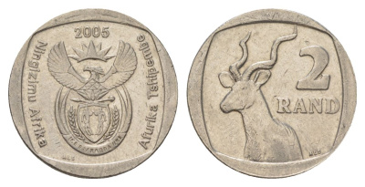 ЮАР 2 ранда 2005 KM 296 медь плакированная никелем 4628-134