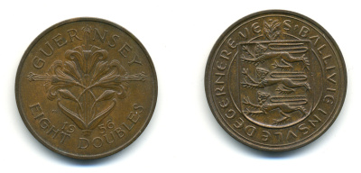 Гернси 8 даблов (дублей) 1956 KM 16 бронза 83-1114