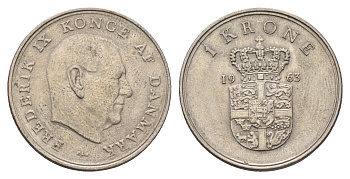 Дания 1 крона 1963 C;S, Фредерик IX (1947-1972) KM 851 медно-никель 4700-1131