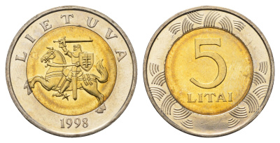 Литва 5 лит 1998 KM 113 биметалл UNC 08-1235