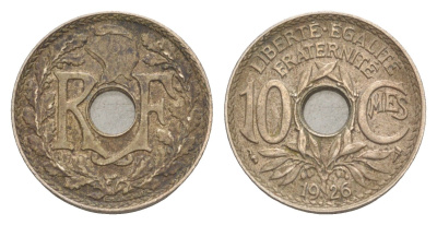 Франция 10 сантимов 1926 KM 866a медно-никель 83-237