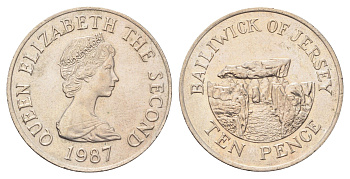 Джерси 10 пенсов 1987 Ла-Хуг-Би, Елизавета II (1952-2022) KM 57.1 медно-никель aUNC 4692-943