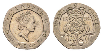 Великобритания 20 пенсов 1994 Елизавета II (1952-2022) KM 939, Spink 4361 (G2) медно-никель 4696-846