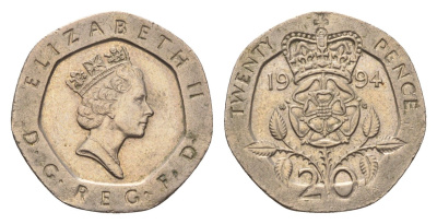 Великобритания 20 пенсов 1994 Елизавета II (1952-2022) KM 939, Spink 4361 (G2) медно-никель 4696-846
