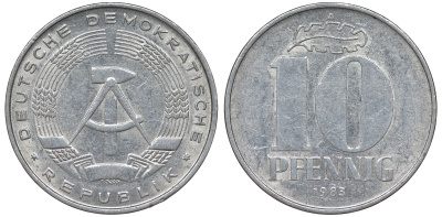 ГДР 10 ПФЕННИГОВ 1983 А KM 10 алюминий 62-915