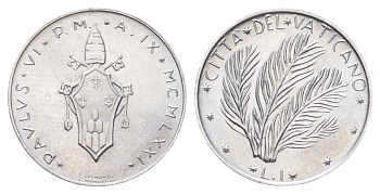 Ватикан 1 лира 1971 MCMLXXI KM 116 алюминий UNC 4701-521