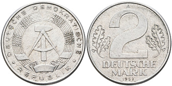 ГДР 2 марки 1957 А KM 14 алюминий 4593-322