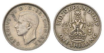Великобритания 1 шиллинг 1948 Георг VI (1936-1952), Шотландский герб KM 864, Spink 4104 медно-никель 4695-734