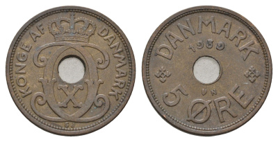 Дания 5 эре 1939 N, Кристиан X (1912-1947) KM 828 бронза 4700-845