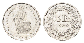 Швейцария 1/2 франка 1980 KM 23a медно-никель 4705-912
