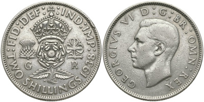 Великобритания 2 шиллинга (флорин) 1938 Георг VI (1936-1952) KM 855, Spink 4081 серебро 4403-1246