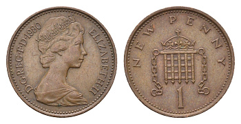 Великобритания 1 пенни 1980 Елизавета II (1952-2022) KM 915, Spink 4237 (B1) бронза 4696-752