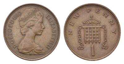 Великобритания 1 пенни 1980 Елизавета II (1952-2022) KM 915, Spink 4237 (B1) бронза 4696-752