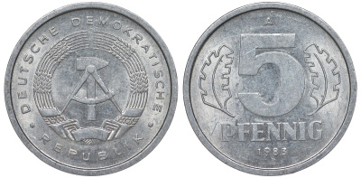 ГДР 5 ПФЕННИГОВ 1983 A КМ 9.2 алюминий 62-515