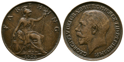 Великобритания 1 фартинг 1923 Георг V (1910-1936) KM 808.2 Spink 4060 бронза 4384-1253