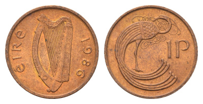 Ирландия 1 пенни 1986 мифологическая птица лира KM 20 бронза UNC 4696-418