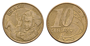 Бразилия 10 сентаво 2005 KM 649 сталь плакированная латунью 4686-735