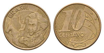 Бразилия 10 сентаво 2005 KM 649 сталь плакированная латунью 4686-735