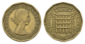 Великобритания 3 пенса 1962 Елизавета II (1952-2022) KM 900, Spink 4153 никель латунь 4707-221