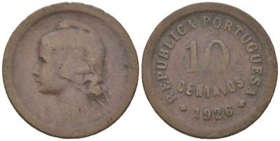 Португалия 10 сентаво 1926 KM 573 бронза 4617-826