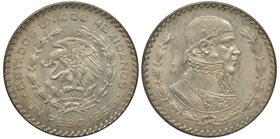 Мексика 1 песо 1958 Хосе Мария Морелос KM 459 серебро XF-UNC 107-935