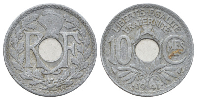 Франция 10 сантимов 1941 год-тип KM 895 цинк 4701-965