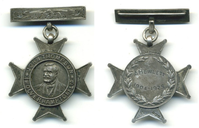 Великобритания наградная медаль 1925 JOHN THOMPSON (WOLVERHAMPTON), 22,8 гр  серебро    1079-5-23