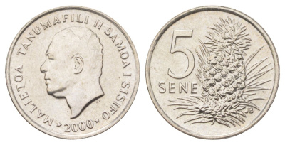Самоа 5 сене 2000 Малиетоа Танумафили II (1962-2010) KM 14 медно-никель UNC 4625-139