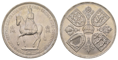 Великобритания 1 крона (5 шиллингов) 1953 коронация королевы Елизаветы, Елизавета II (1952-2022) Елизаветы, в красочной упаковке KM 894, Spink 4136 медно-никель UNC 107-1024