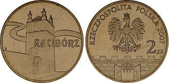 Польша 2 злотых 2007 MW, серия польские города, Рацибуж (Raciborz) KM 619 нордик UNC 4676-443