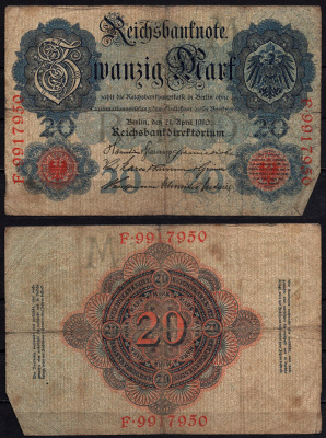 Германия 20 марок 1910 Pick 40 b бумага 6293-31-2-2