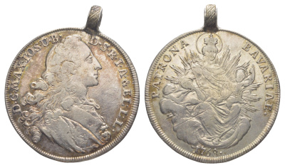 Бавария 1 талер 1768 Максимилиан III (1745-1777), на подвеске Davenport 1953, KM 519, Hahn 307 и Wittelsbach 2175 серебро 11-077-25