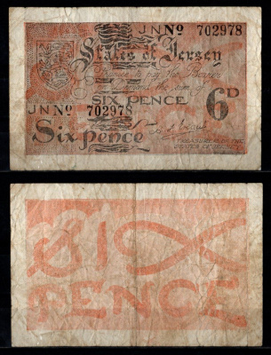 Джерси 6 пенсов ND (1941-1942) Pick 1 бумага 451-1282-3