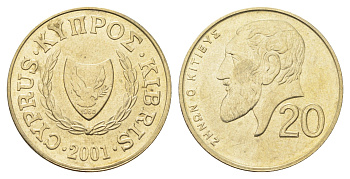 Кипр 20 центов 2001 KM 62.2 никель латунь aUNC 4706-647