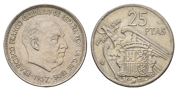 Испания 25 песет 1957 (69) Франсиско Франко (1939-1975) KM 787 медно-никель 4707-356