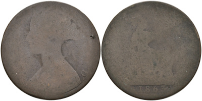 Великобритания 1 пенни 1863 Виктория (1837-1901) KM 749.2, Spink 3954 бронза 75-323