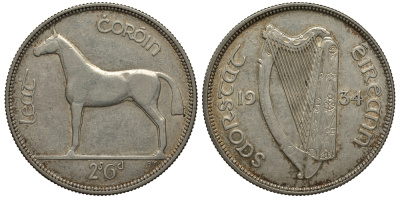 ИРЛАНДИЯ 1/2 КРОНЫ 1934 ЛОШАДЬ KM 8 серебро 633-332