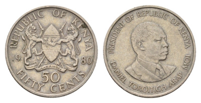Кения 50 центов 1980 Дэниэл арап Мои KM 19 медно-никель 4640-956