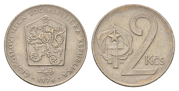 Чехословакия 2 кроны 1974 KM 75 медно-никель 4703-847