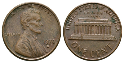 США 1 ЦЕНТ 1978 D KM 201 медь цинк 89-314