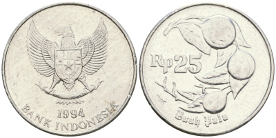Индонезия 25 рупий 1994 мускатный орех KM 55 алюминий 4364-2822
