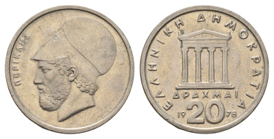 Греция 20 драхм 1978 Перикл, пантеон KM 120 медно-никель 4131-126