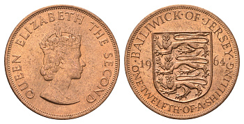 Джерси 1/12 шиллинга 1964 Елизавета II (1952-2022) KM 21 бронза UNC 4178-1022
