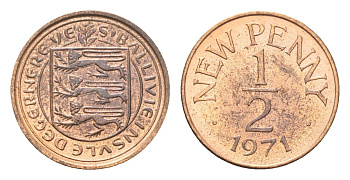 Гернси 1/2 нового пенни 1971 Елизавета II (1952-2022), герб KM 20 бронза aUNC 4702-712