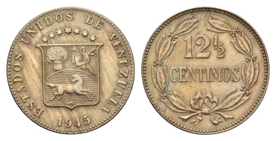 Венесуэла 12 1/2 сентимо 1945 Y 30a медно-никель 4127-1535