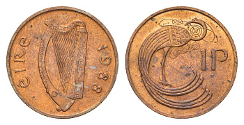 Ирландия 1 пенни 1988 мифологическая птица лира KM 20 бронза UNC 4696-421