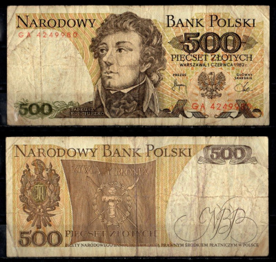 Польша 500 злотых 1982 Pick 145 d бумага 6294-54-2-1