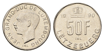 Люксембург 50 франков 1990 Герцог Жан (1964-1999) KM 66 никель UNC 4703-156