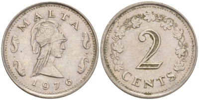 Мальта 2 цента 1976 Пентесилея, царица амазонок KM 9 медно-никель 192-348