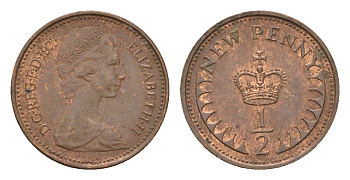 Великобритания 1/2 пенни 1971 Елизавета II (1952-2022) KM 914, Spink 4239 бронза 4708-336